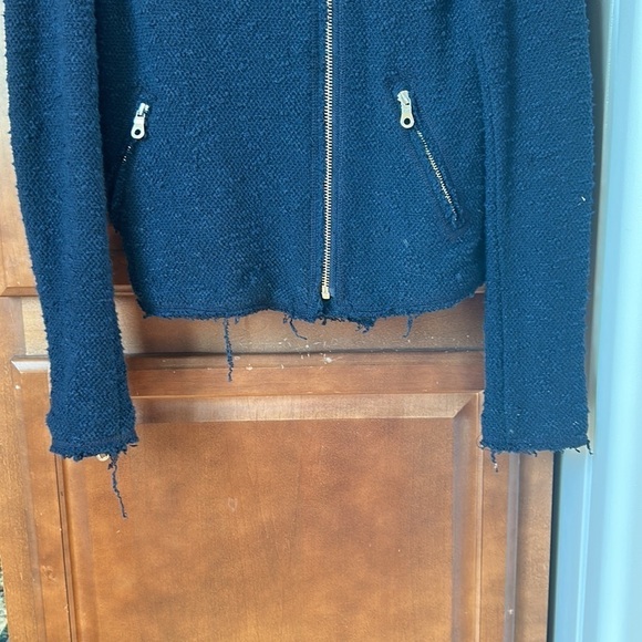 Rebecca Taylor Navy Tweed Moto Style Zip Up Jacket - Picture 3 of 7